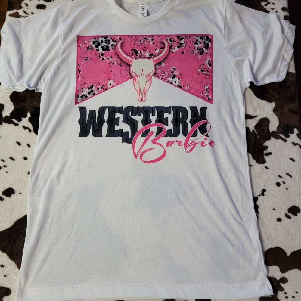 2 Pack Western Barbie Womens White Short Sleeve T-Shirt